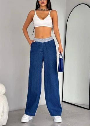 Жіночі брюки штани джинси палаццо 674/0014 широкі кльош  + тринитка на флісі (42-44; 46-48  розміри)2 фото