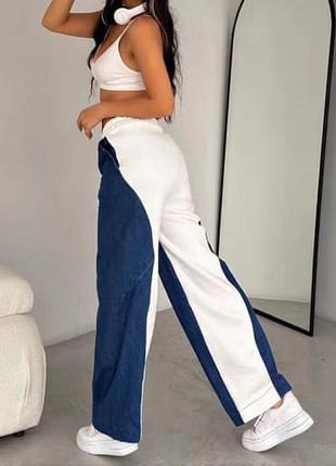 Жіночі брюки штани джинси палаццо 674/0014 широкі кльош  + тринитка на флісі (42-44; 46-48  розміри)4 фото