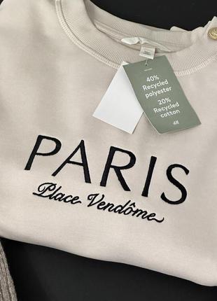 Свитшот, кофта с принтом paris, h&amp;m, размер s на флисе9 фото