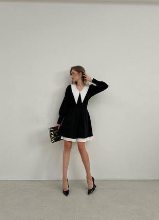 Класична сукня з коміром і подвійною спідницею вільного крою якісна стильна чорна5 фото