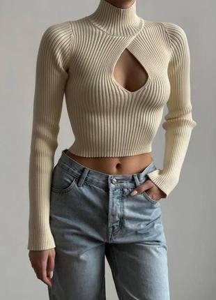 Кофта с декольте топ черная беж туречка