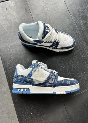 Кроссовки louis vuitton trainer sneaker white / blue / эксклюзивная женская демисезонная обувь луи витон трейнер синие