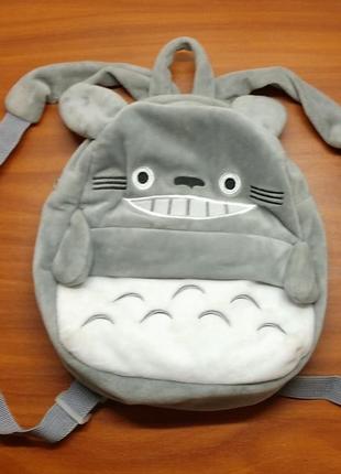 Дитячий рюкзак-іграшка тоторо, персонаж аніме міядзакі. м'який, плюшевий, сірий колір1 фото