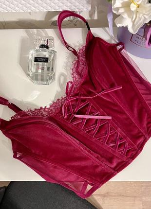 Корсетный бархатный топ victoria’s secret dream angels unlined lace-up corset top4 фото