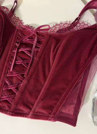 Корсетный бархатный топ victoria’s secret dream angels unlined lace-up corset top5 фото