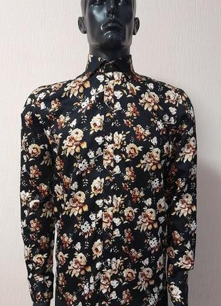 Яркая хлопковая рубашка прямого кроя в цветочный принт swade british designed2 фото
