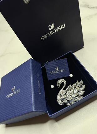 Брошь лебедь в стиле swarovski