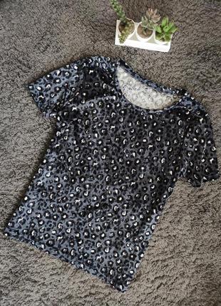 Интересная бархатная футболка блуза серая с леопардом1 фото