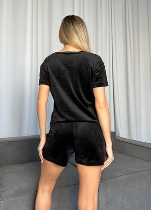 Костюм домашний (пижама) женский (шорты+футболка) велюр-спорт 40-62 черный6 фото