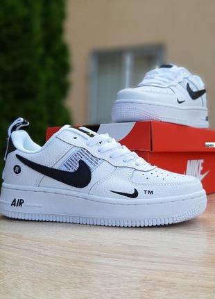 Мужские кроссовки nike air force 1 low white black найк форс белого с черными цветами2 фото