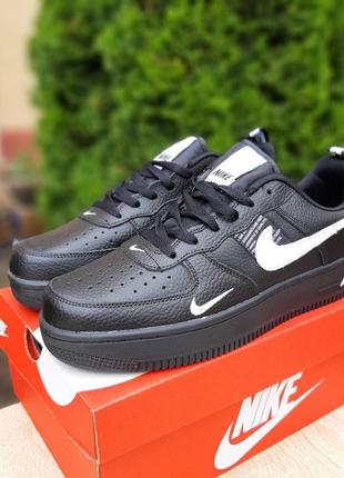 Мужские кроссовки nike air force 1 low black white найк форс черного с белым цветами2 фото