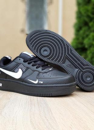 Мужские кроссовки nike air force 1 low black white найк форс черного с белым цветами6 фото