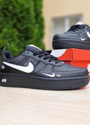 Мужские кроссовки nike air force 1 low black white найк форс черного с белым цветами3 фото