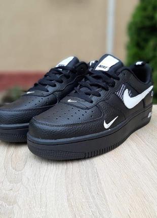 Мужские кроссовки nike air force 1 low black white найк форс черного с белым цветами4 фото