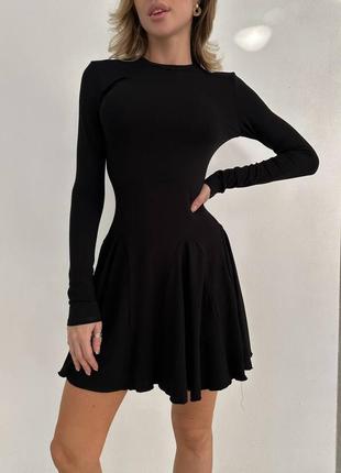 Стильное женственное платье из вискозы, короткое платье с широкой юбкой, черное платье