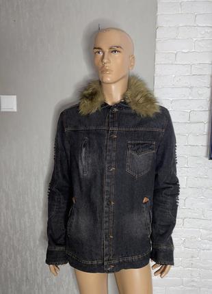 Джинсова куртка рванка джинсівка на хутряній підкладці шерпа1 фото