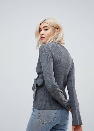 Вязаная кофта на запах "asos" серая в рубчик. размер uk6/eur34,s.8 фото