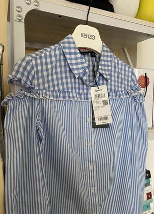 Базовая рубашка в полоску полоска клетка из хлопка с вырезом разрезом воротничок only7 фото