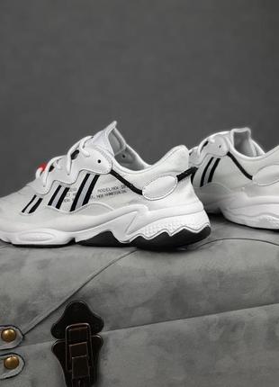 Мужские кроссовки adidas ozweego white black адидас озвученного белого с черными цветами2 фото