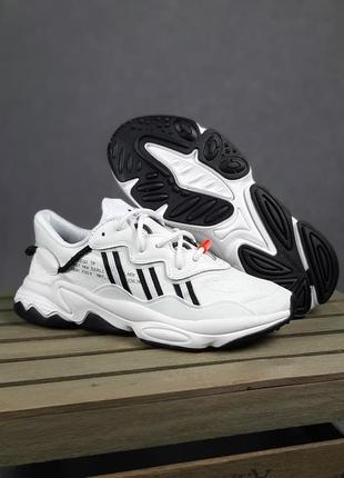 Мужские кроссовки adidas ozweego white black адидас озвученного белого с черными цветами7 фото