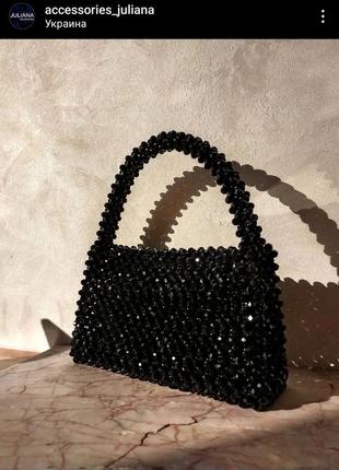 Черная сумочка из хрустальных бусин1 фото