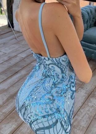 Голубое коктейльное платье в паетках2 фото