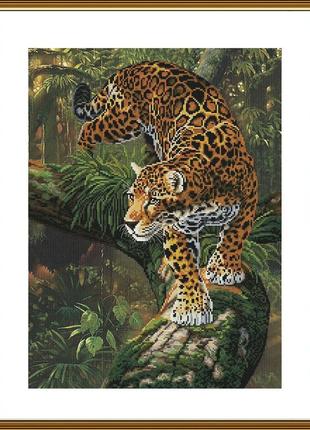 Набір для вишивання хрестиком на канві з фоновим малюнком амазонський ягуар1 фото