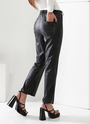 Жіночі укорочені брюки еко шкіра 1/57мр/и 124 штани кльош  (46, 48, 50, 52  розімри)5 фото