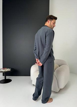 Чоловіча тепла флісова піжама кофта і штани пижама мужская флисовая домашний костюм6 фото