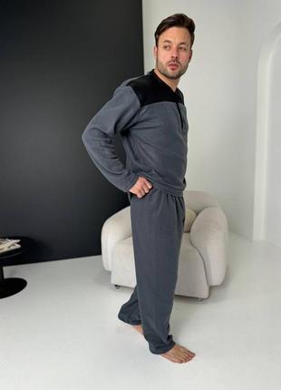 Чоловіча тепла флісова піжама кофта і штани пижама мужская флисовая домашний костюм2 фото