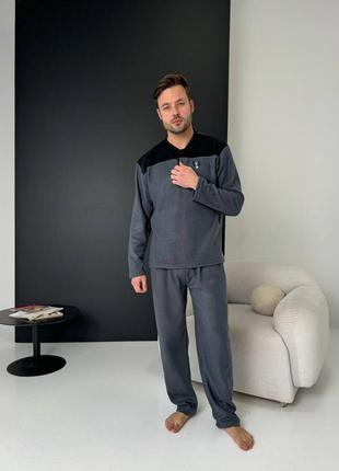 Чоловіча тепла флісова піжама кофта і штани пижама мужская флисовая домашний костюм4 фото