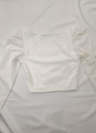 Жіночий  укорочений білий лонгслів корсет  з сітки кофта кроп топ з рукавами з квадратним вирізом plt5 фото