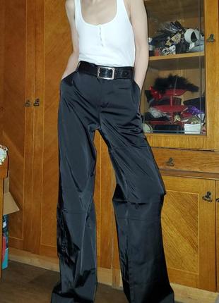 Широкие брюки карго zara, сатиновые атласные палаццо wide leg1 фото