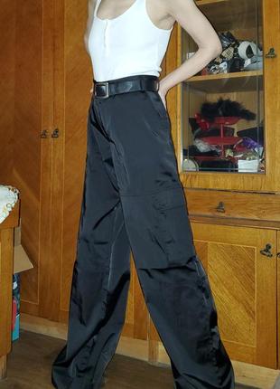 Широкие брюки карго zara, сатиновые атласные палаццо wide leg4 фото
