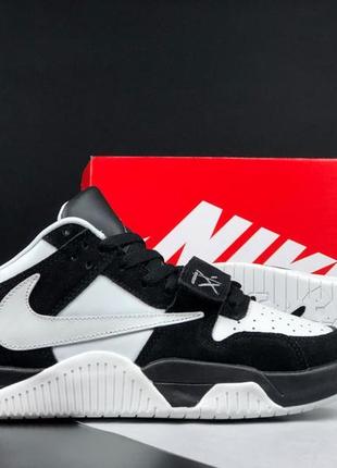 Nike triavis scott jordan кроссовки мужские найк джордан осенние весенние демисезонные демисезонные высокие топ качество кожаные замшевые черные с белым1 фото