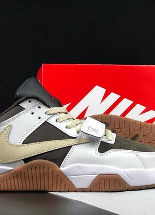 Nike travis scott кроссовки мужские найк джордан осенние весенние демисезонные демисезонные высокие топ качество кожаные замшевые кожа замша белые с бежевым