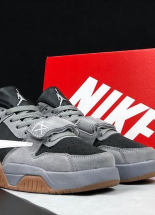 Nike triavis scott jordan кроссовки мужские найк джордан осенние весенние демисезонные демисезонные высокие топ качество кожаные замшевые серые с черным3 фото