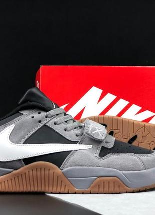 Nike triavis scott jordan кроссовки мужские найк джордан осенние весенние демисезонные демисезонные высокие топ качество кожаные замшевые серые с черным6 фото