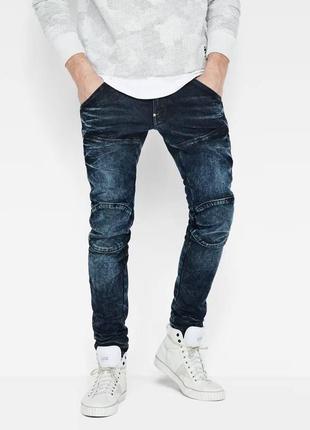 Мужские зауженные темные синие с наколенниками джинсы бренда g-star raw 5620 3d super slim размер 32/34 как новые