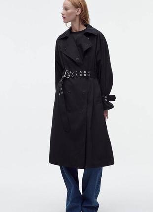 Тренч свободного кроя, женское черное пальто зара, плащ на пояс оверсайз2 фото