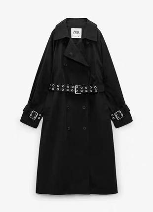 Тренч свободного кроя, женское черное пальто зара, плащ на пояс оверсайз3 фото