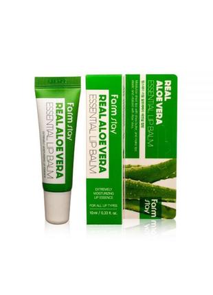 Бальзам для губ з соком алое farmstay real aloe essential lip balm 10ml1 фото