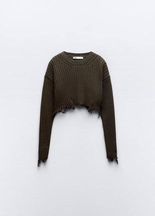 Ууороченый трикотажный свитер зара с потертостями2 фото