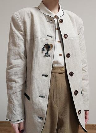 Винтажный австрийский льняной пиджак жакет удлиненный с сердечком2 фото