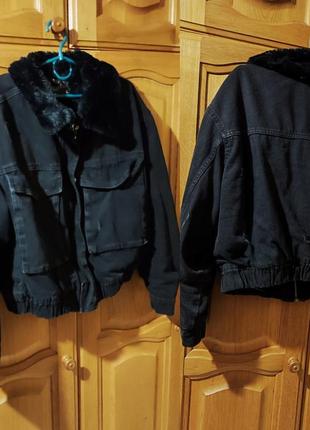 Джинсовая куртка, с мехом, утепленная, под резинку, красивая модель , размер хл