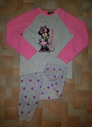 Теплый яркий комплект флис minnie mouse disney, пижама минни primark 7-8 лет 128 см