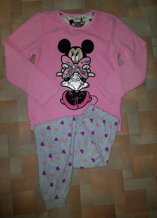 Теплый яркий комплект флис minnie mouse disney, пижама минни primark 7-8 лет 128 см