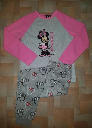 Теплый яркий комплект флис minnie mouse disney, пижама минни primark 7-9 лет 128-134 см