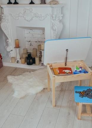 Детский стол и стул синий. для учебы, рисования, игры. стол с ящиком и стульчик.7 фото