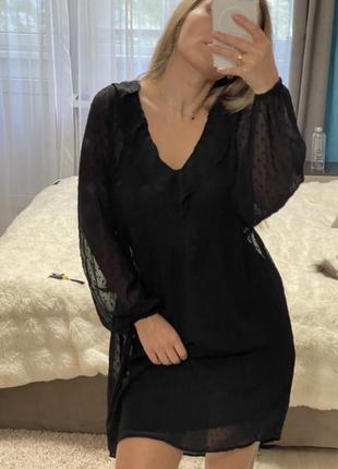 Платье черное новое в горошек двойка короткое ажурное1 фото